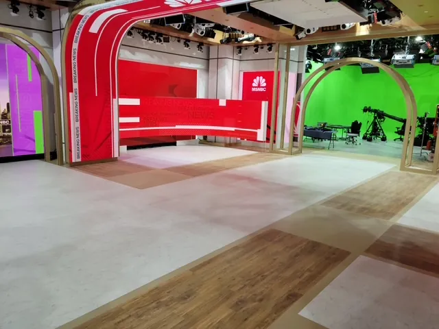 Today Show set with red arches and the clear coated floor in front
