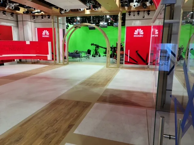 Today Show studio floor running between the red set and a green screen