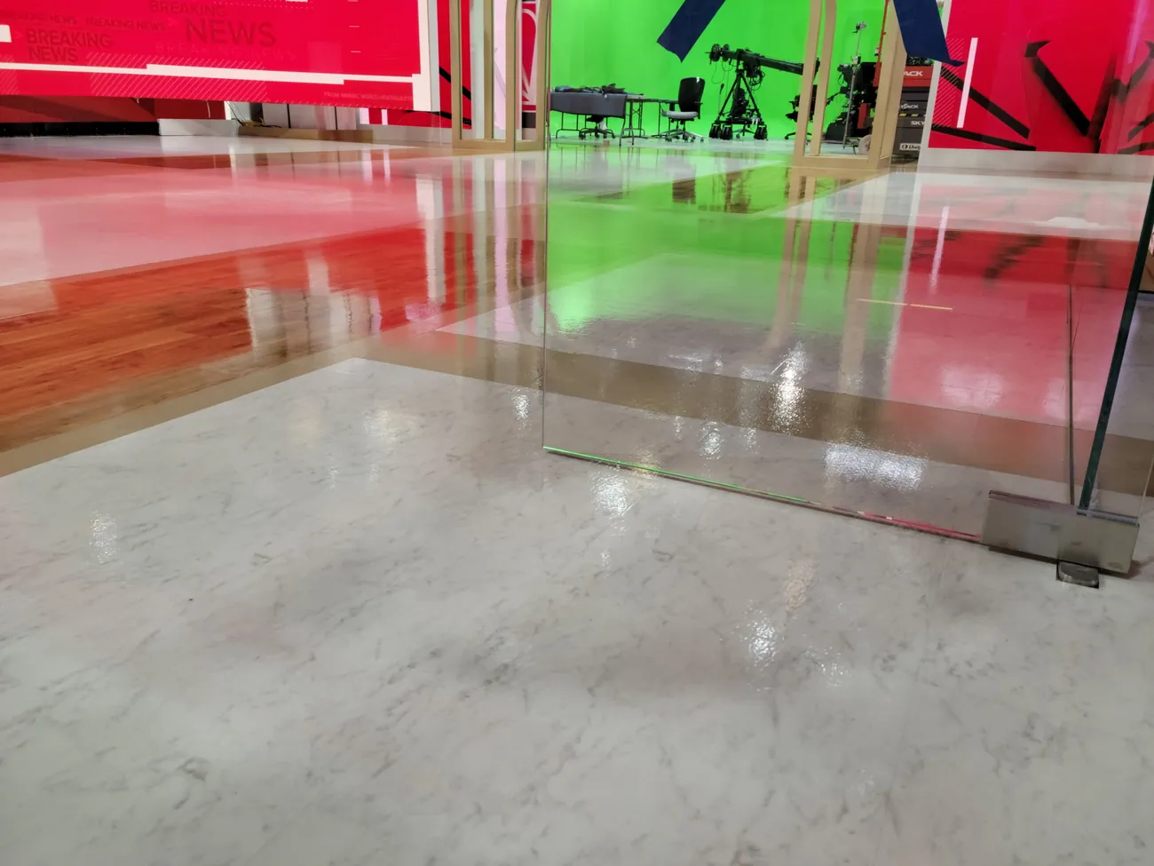 Low view across the clear coat with the set reflected in it