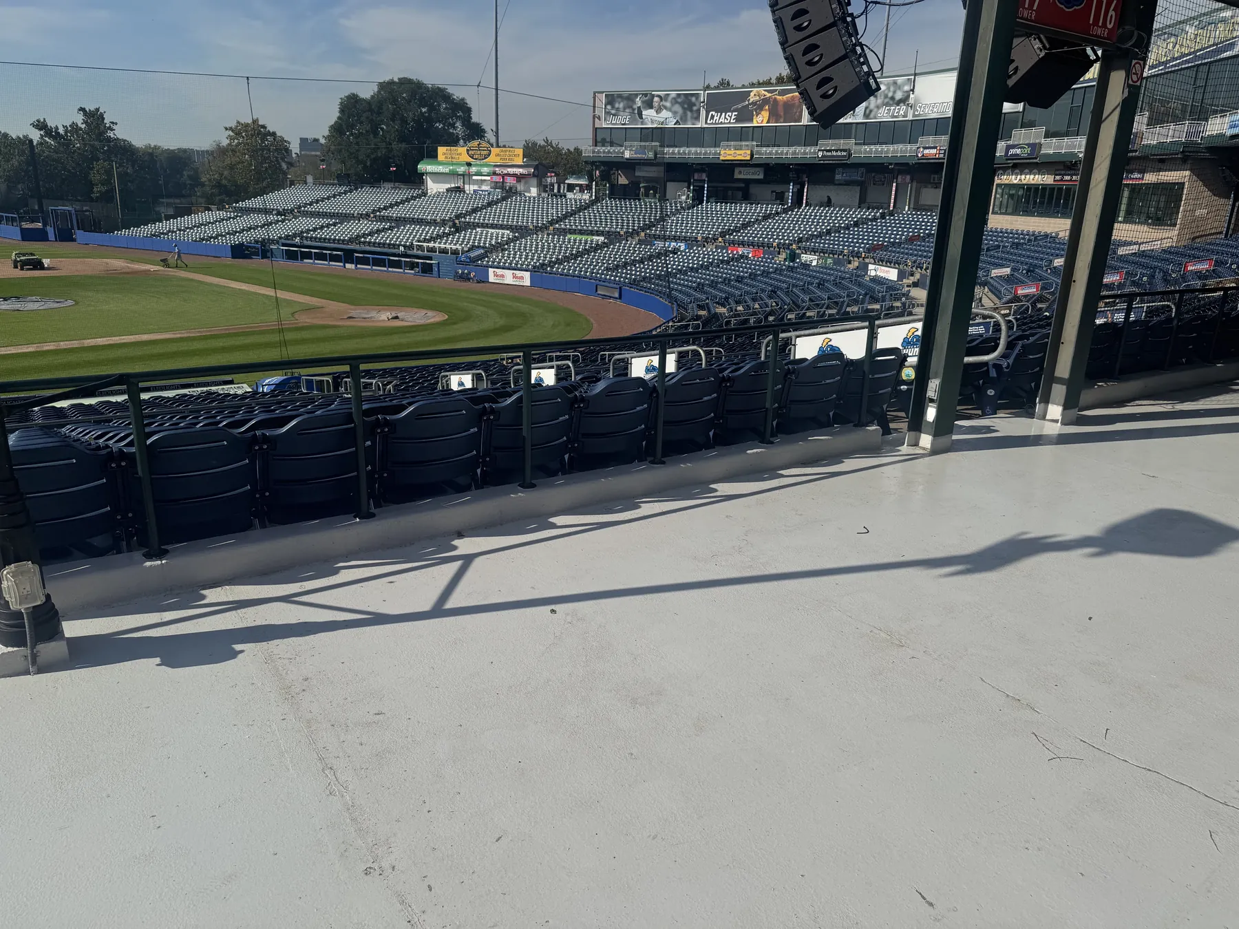 Coated concourse floor at the Trenton Thunder stadium overlooking the seats and field